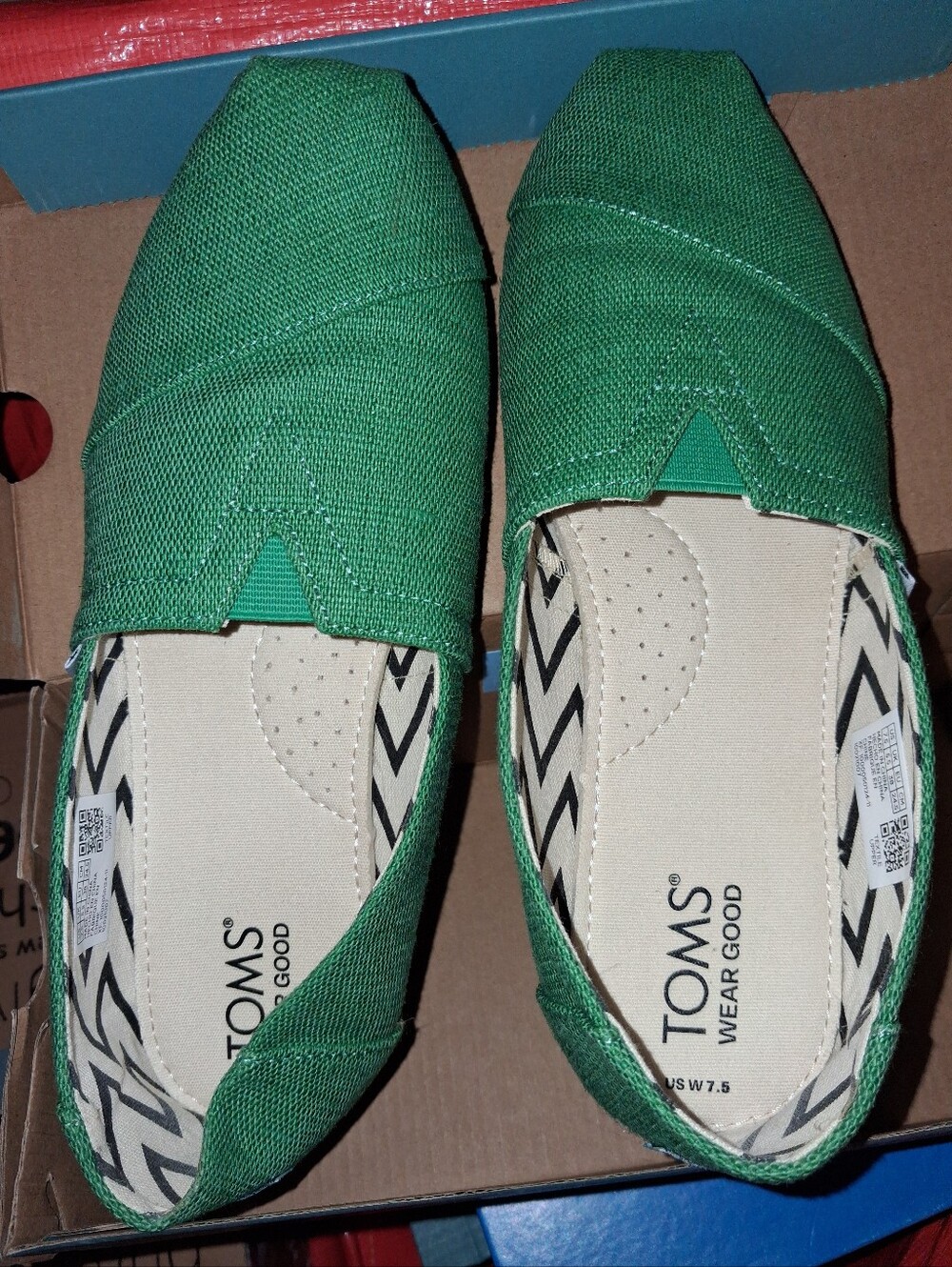 TOMS Alpargata Deep Mint Green Heritage Canvas Slip Ons Women’s 7.5
